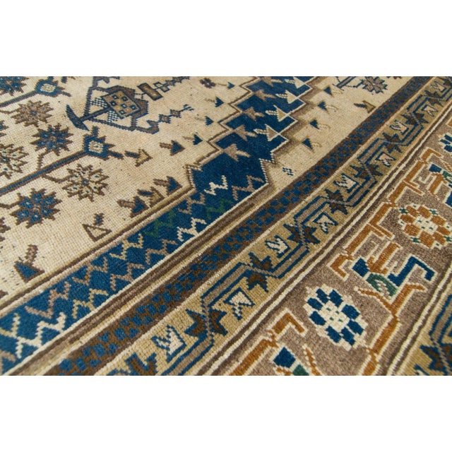 Ecru 1940s Ink Blue Beige Geometric Hand-Knotted Rug - 4'1" X 7'11" For Sale - Image 8 of 11