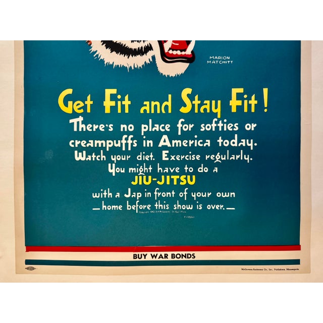 Figurative Toughen Up! Get Fit & Stay Fit! 1942 Wwii Propaganda Poster W/Tiger Extremely Scarce Linen Backed For Sale - Image 3 of 9