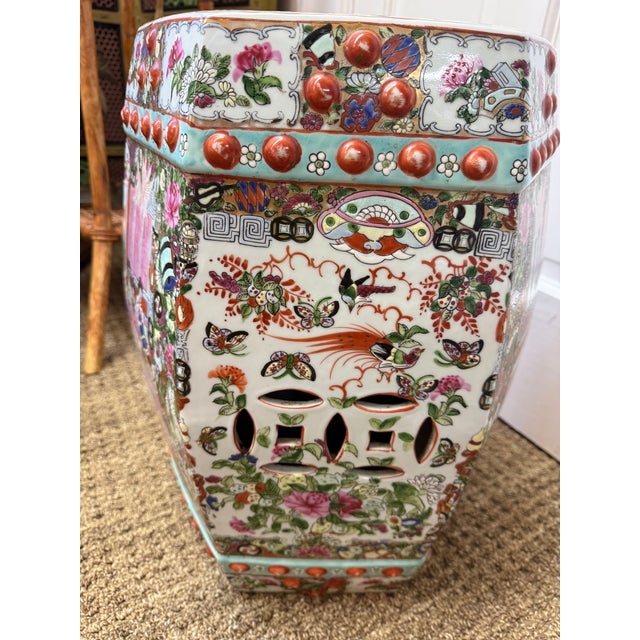 Vintage Rose Medallion Garden Seat, Hexagon Top For Sale In Orlando - Image 6 of 6