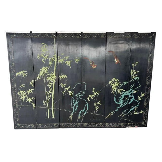 Wood Stunning Mid-20th Century Chinese Export Six-Panel Coromandel Screen For Sale - Image 7 of 11