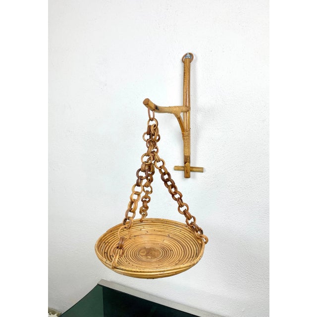 Rattan & Bamboo Wall Stand Flower Plant Holder, Italy, 1960s For Sale - Image 3 of 15