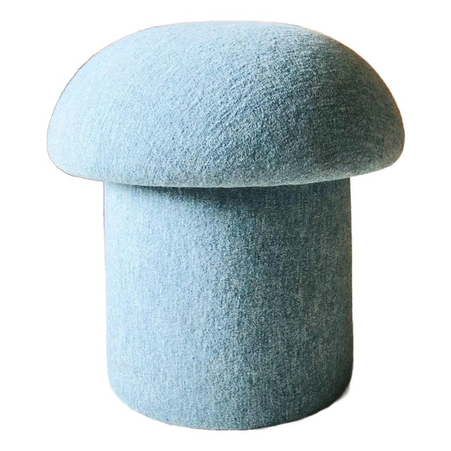 Mushroom Ottoman in Sky Melange Wool For Sale