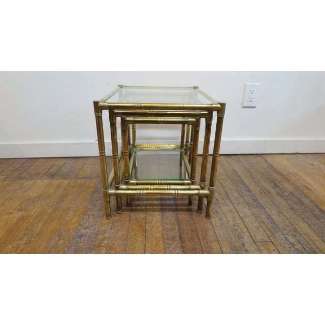 Mid-Century Modern 1960s French Brass & Glass Nesting Tables - Set of 3 For Sale - Image 3 of 13