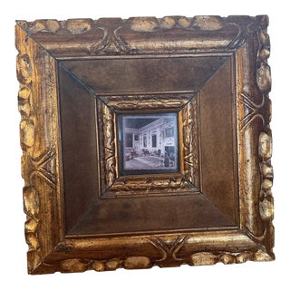 Mid 20th Century Giltwood Thick Frame With Estate Picture Print Inside For Sale