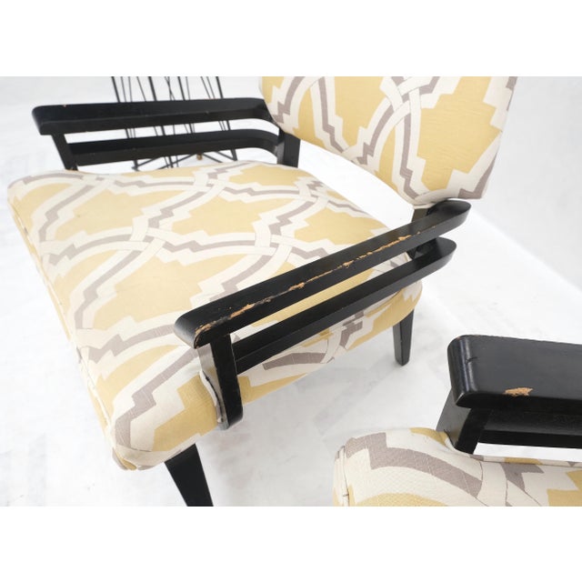 Pair of Mid-Century Modern Black Lacquer Abstract Fabric Lounge Chairs AS IS For Sale - Image 11 of 14