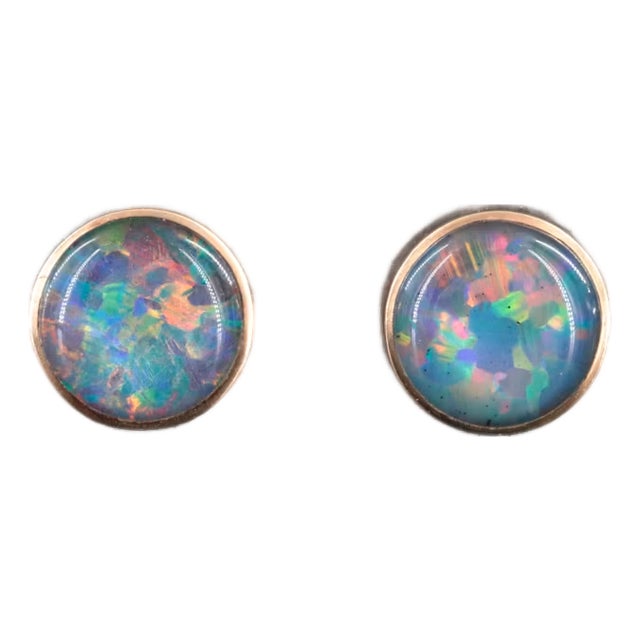 Vintage 14k Opal Doublet Stud Earrings, Pair For Sale
