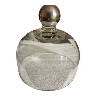 Mid Century Vintage Glass Cloche With Silver Toned Knob For Sale