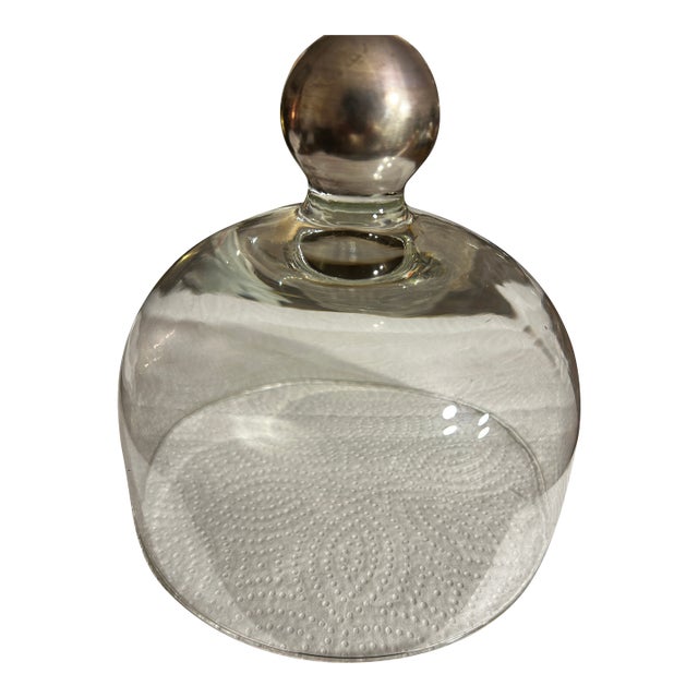 Mid Century Vintage Glass Cloche With Silver Toned Knob For Sale