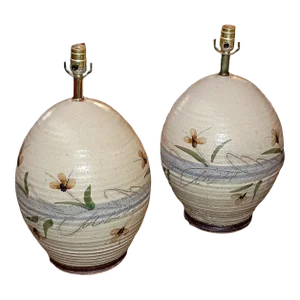 Set of 2 Vintage 1960's Handcrafted Stoneware Table Lamps