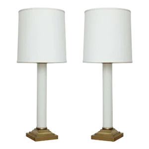 1930s Hollywood Regency White Glass Lamps - A Pair