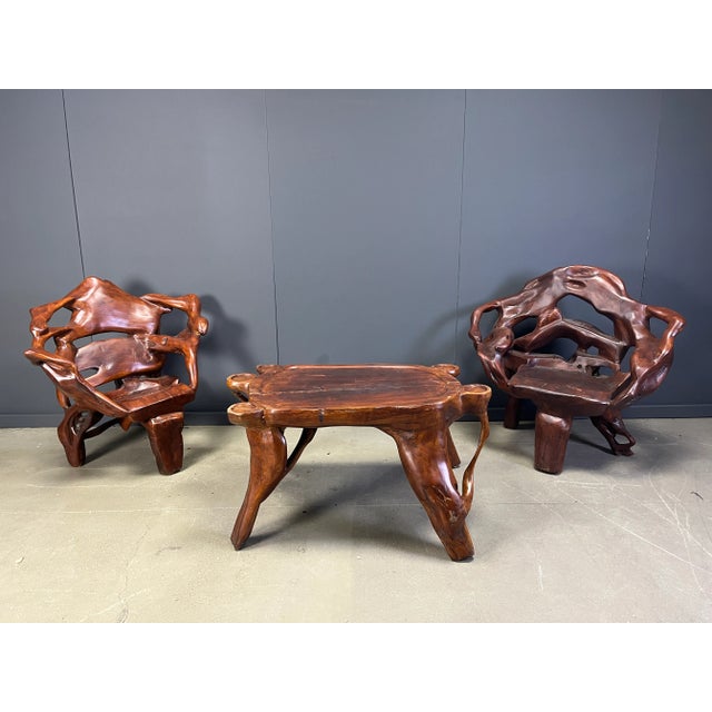 Large Olive Tree Root Chair Set, 1960s , Set of 5 For Sale - Image 15 of 18