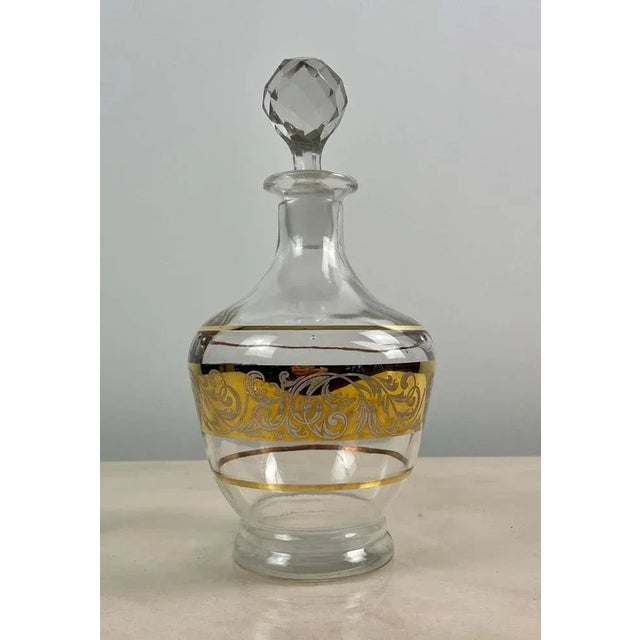 Vintage Glass Carafe with Golden Decoration, 1950 For Sale - Image 3 of 11