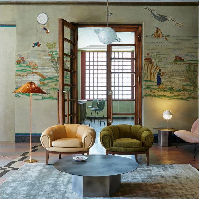 Wood Mid-Century Modern 1935 Paavo Tynell Model 9602 Brass and Rattan Floor Lamp With Canvas Shade For Sale - Image 7 of 16