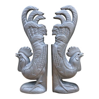 Vintage Gamecock Chicken Rooster Bookends/Doorstops- a Pair For Sale