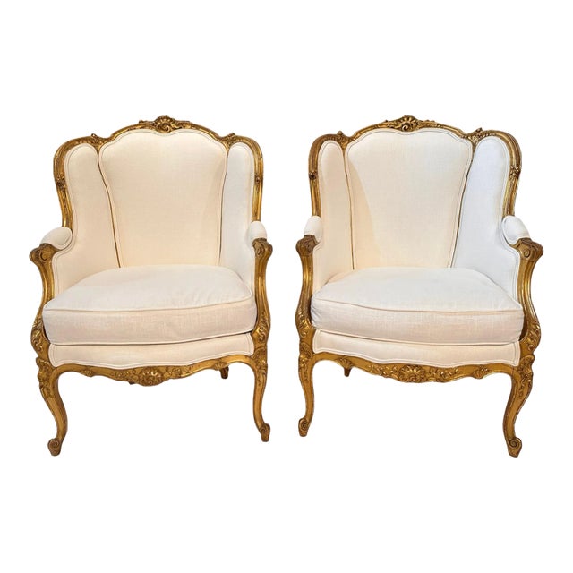 Late 19th Century Pair Antique French Louis XV Style Bergère Chairs For Sale