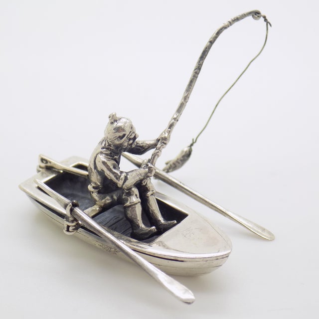 Metal Vintage Italian Sterling Silver 925 Fisherman with Boat Figurine by Medusa-Oro, 1980s For Sale - Image 7 of 14