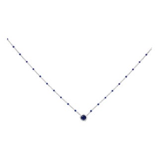 Sterling Silver Created Sapphire Bead Chain Necklace 18 Inch For Sale