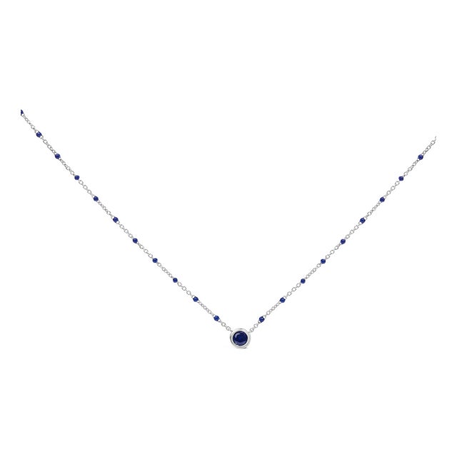 Sterling Silver Created Sapphire Bead Chain Necklace 18 Inch For Sale