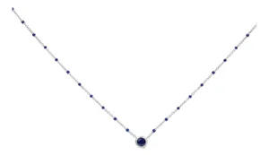 Sterling Silver Created Sapphire Bead Chain Necklace 18 Inch