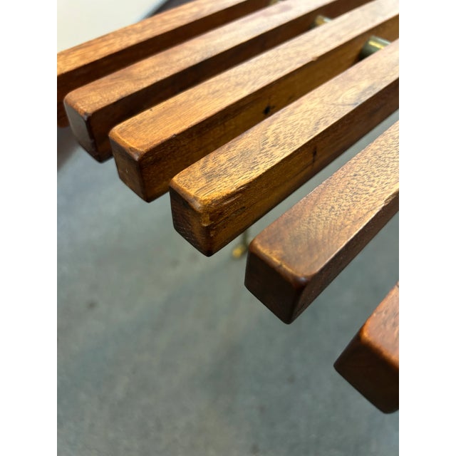 1960s Mid Century Brass + Walnut Slat Bench by Hugh Acton For Sale - Image 11 of 11