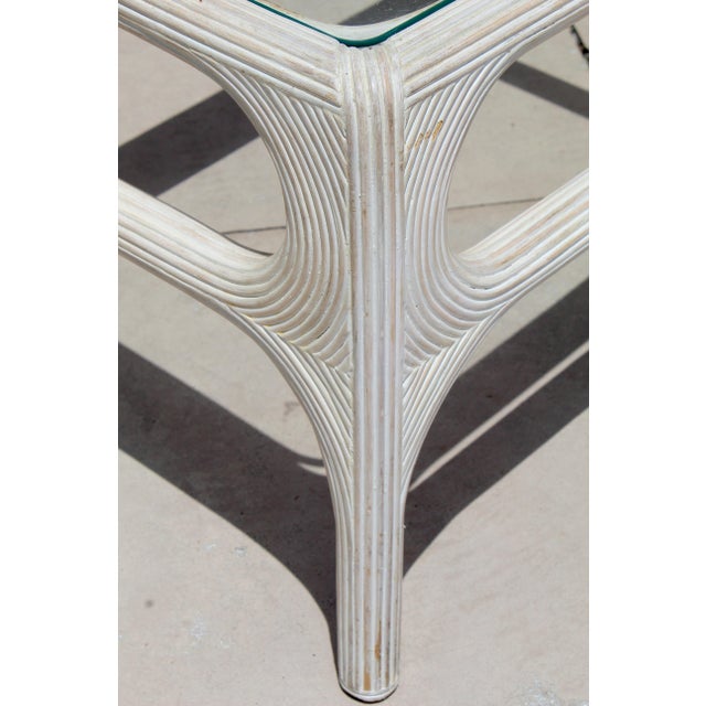 Vintage 1980s Coastal Pencil Reed Rattan & Glass Coffee Table For Sale - Image 14 of 16