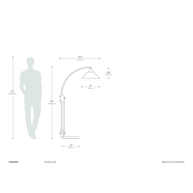 Nova of California Melmar Floor Lamp - Weathered Brass and Walnut, Dimmer Switch, V-Base For Sale - Image 9 of 12