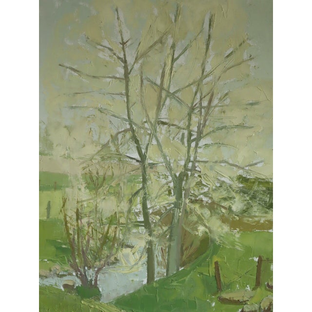 1959 Mid-Century Modern 'Whispering Canopy' Swedish Semi-Abstract Landscape Oil Painting, Framed For Sale - Image 9 of 13