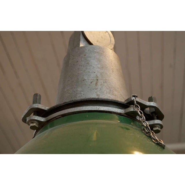 Industrial Green Distressed Antique Industrial Hanging Lantern For Sale - Image 3 of 8