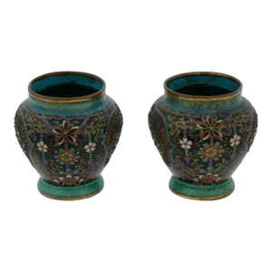 Pair of Antique Japanese Cloisonne Enamel Meiji Vases
