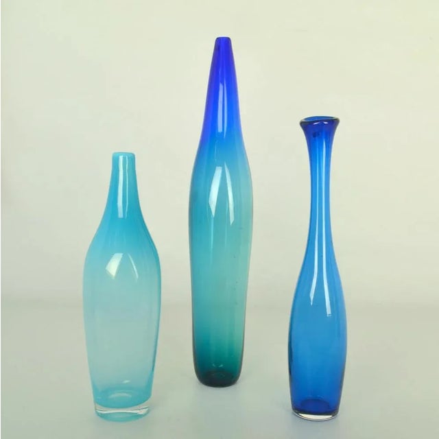 Blue Hand Blown Vases by Floris Meydam and Siem Van De Marel, 1960s, Set of 3 For Sale - Image 3 of 10