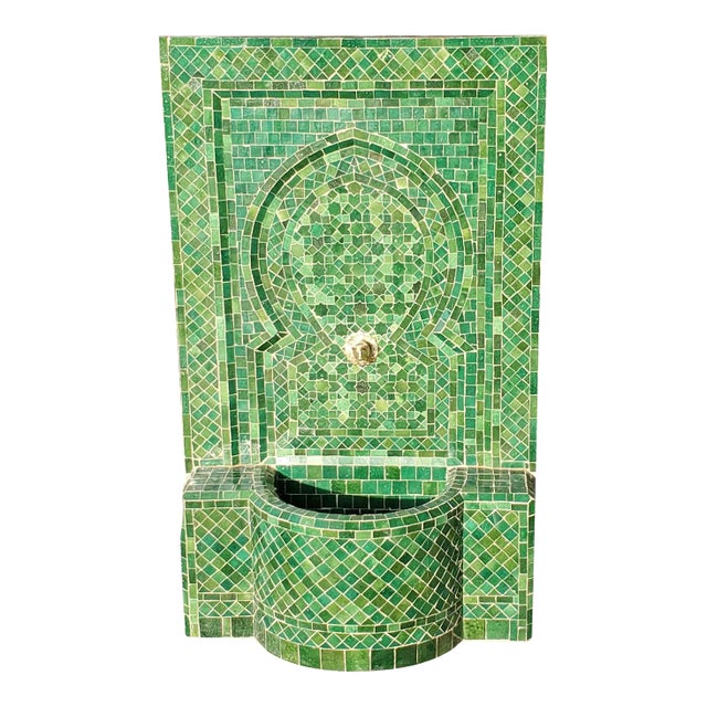 Large Tamegroute Green Moroccan Mosaic Tile Fountain For Sale