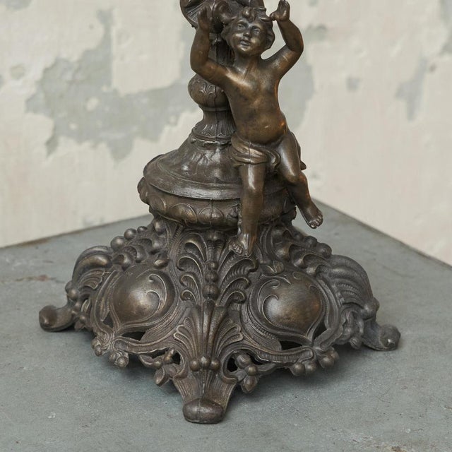 Antique Candleholder in Cast Spelter with Putto, Late 19th Century For Sale - Image 6 of 11