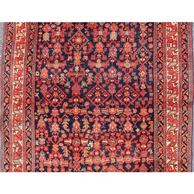 Antique Kurdish Rug With Navy Blue Field, Red Tribal Motifs and Ivory Border 4'9 X 6'5 For Sale - Image 4 of 10
