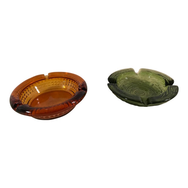 MidCentury Green and Amber Ashtrays A Pair Chairish