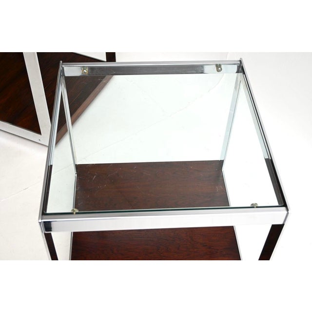 Metal Vintage Glass and Chrome Side Tables attributed to Merrow Associates, 1970, Set of 2 For Sale - Image 7 of 11