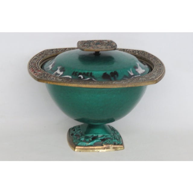 Mid-Century Modern Mid Century Judaica Israeli Enamel Lidded Brass Serving Bowl Pedestal Dish 5003b For Sale - Image 3 of 14