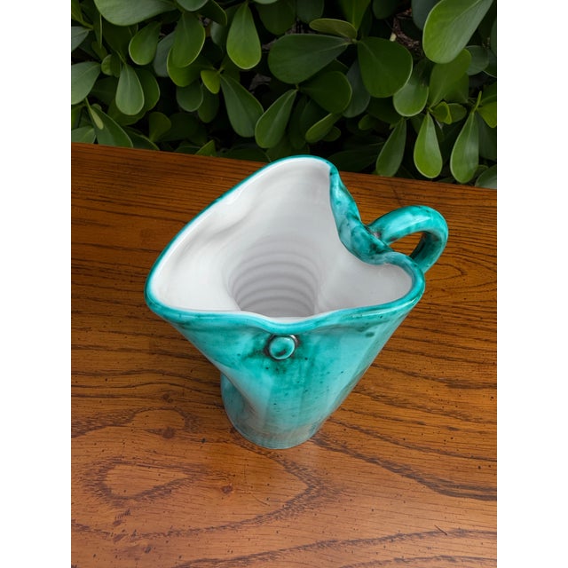 Mid-Century Modern Mid Century Italian Turquoise Art Pottery Vessel | 6.5” For Sale - Image 3 of 9