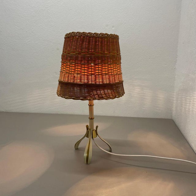 Original Rattan and Brass Table Light by United Workshops Munich, Germany, 1950s For Sale - Image 18 of 18