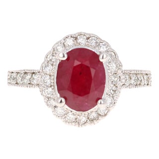 Roshe Jewels 2.99 Carat Natural Ruby Diamond Ring in 14k White Gold, Size 7 For Sale