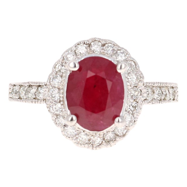 Roshe Jewels 2.99 Carat Natural Ruby Diamond Ring in 14k White Gold, Size 7 For Sale