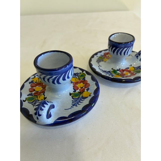 Pair of Vintage Alcobaça Portuguese Pottery Candle Holders For Sale In Oklahoma City - Image 6 of 9