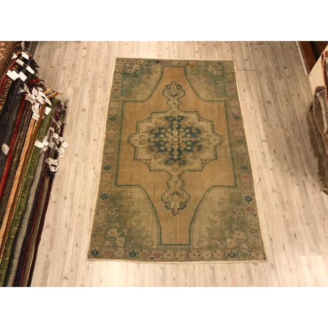 Oushak Vintage Wool Turkish Anatolian Rug- 4′7″ × 7′2″ For Sale - Image 11 of 11