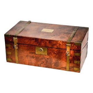 Incredible Large Victorian Antique Brass and Wood Writing Slope Box Lap Desk English Country Home Decor For Sale
