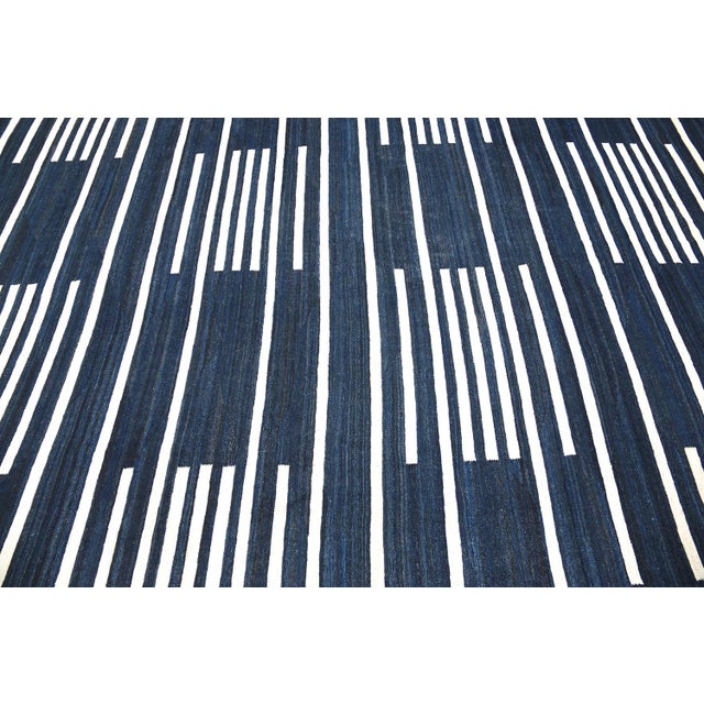 Ariana Grand 11x16 Turkmen Maimana Handwoven Indigo Geometric Kilim | Chairish For Sale In Los Angeles - Image 6 of 8