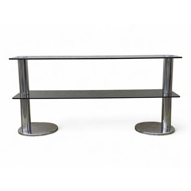 Console Table in Smoked Glass and Chromed Steel, 1970s For Sale - Image 5 of 13