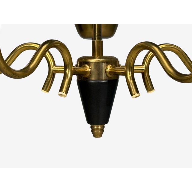 Cream 1950s Danish Modern, Pendant Light, Brass, Etched Glass For Sale - Image 8 of 12