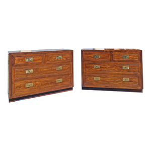Vintage Henredon Pair Dressers Chest of Drawers Set in Campaign Style