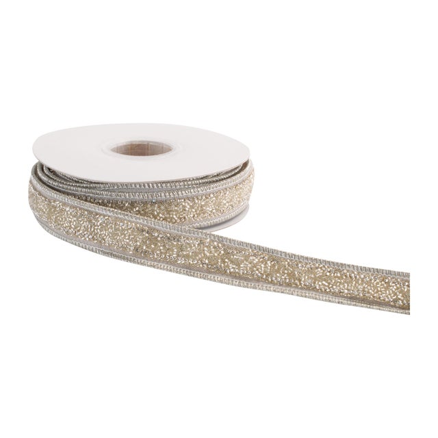 Add instant glamour to your holiday décor with this dazzling gold beaded glitter wired ribbon. Designed with a richly...