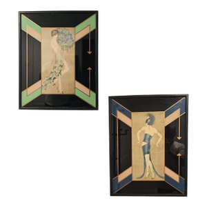 1920s Art Deco Flapper Fashion Illustration "Tanz" Prints Frames by Vala Moro, Pair