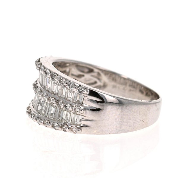 Contemporary 1.60 Carat Baguette and Round Cut Diamond Band 14 Karat White Gold, Size 8 For Sale - Image 3 of 5